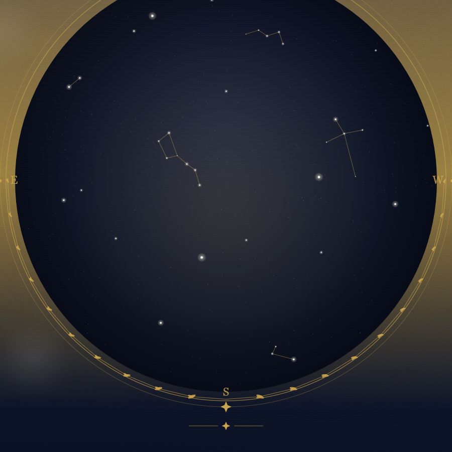 The night sky over Berlin — a star map showing the constellations visible from 52.52°N