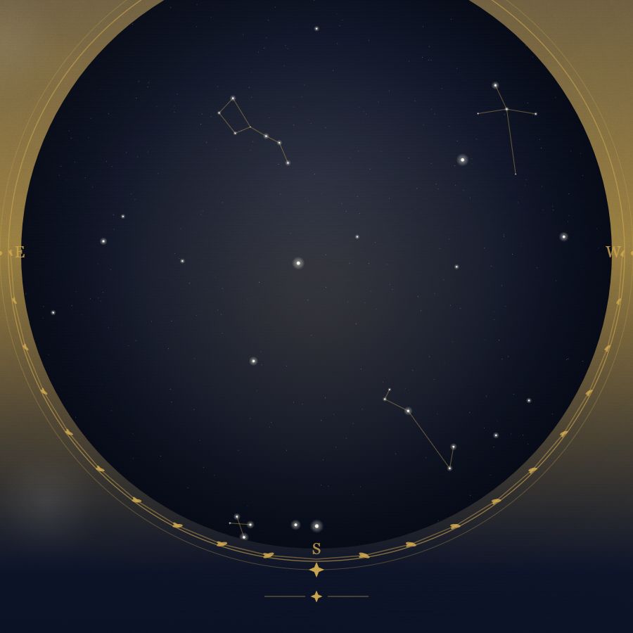The night sky over Hong Kong — a star map showing the constellations visible from 22.32°N