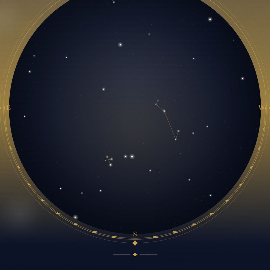 The night sky over Johannesburg — a star map showing the constellations visible from 26.20°S