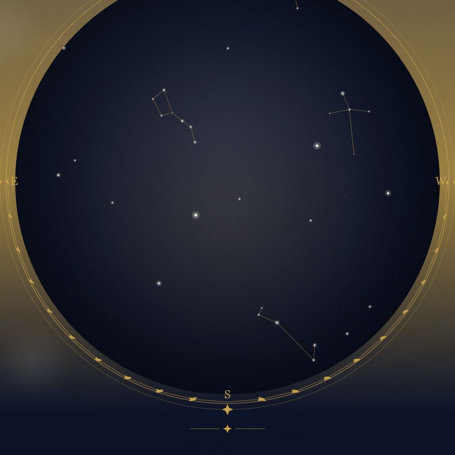 The night sky over Los Angeles — a star map showing the constellations visible from 34.05°N