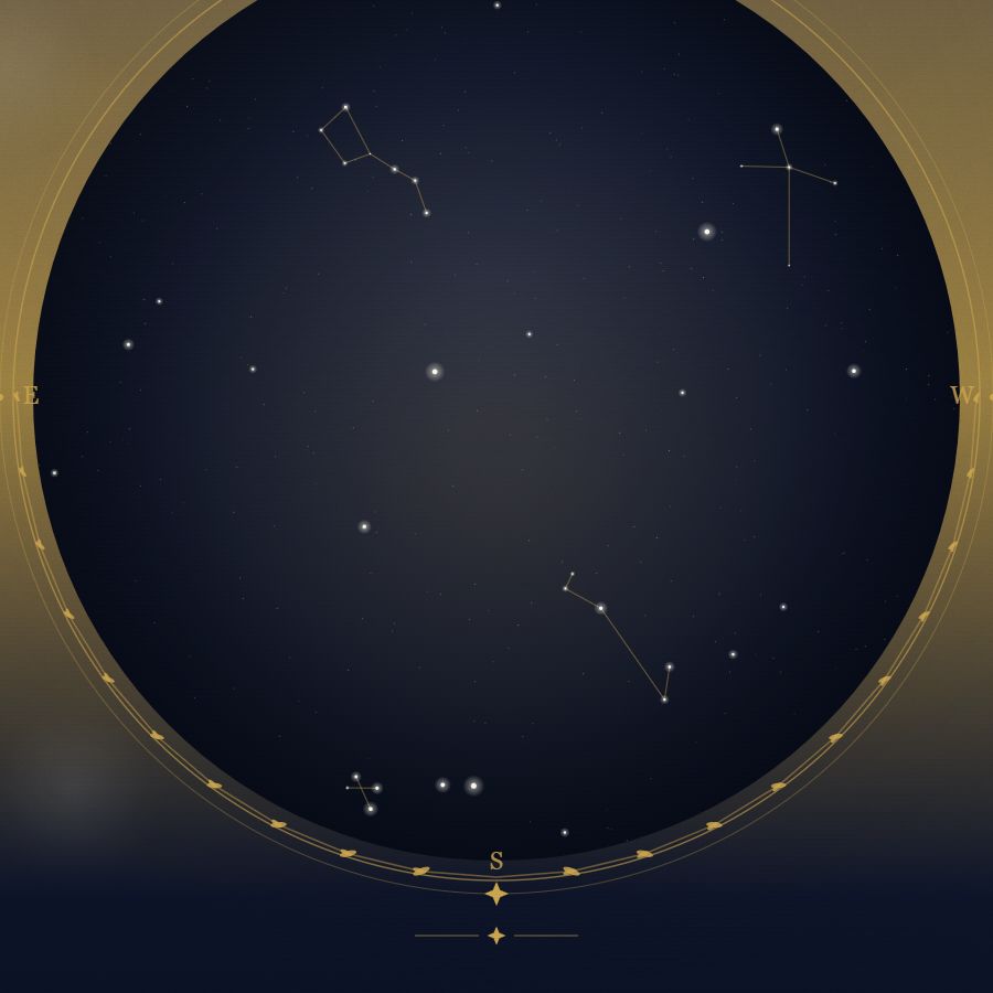 The night sky over Manila — a star map showing the constellations visible from 14.60°N