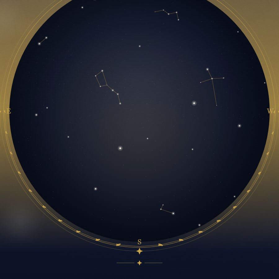 The night sky over Montreal — a star map showing the constellations visible from 45.50°N