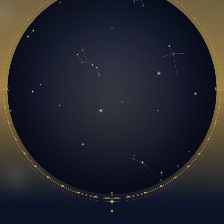 The night sky over San Francisco — a star map showing the constellations visible from 37.77°N