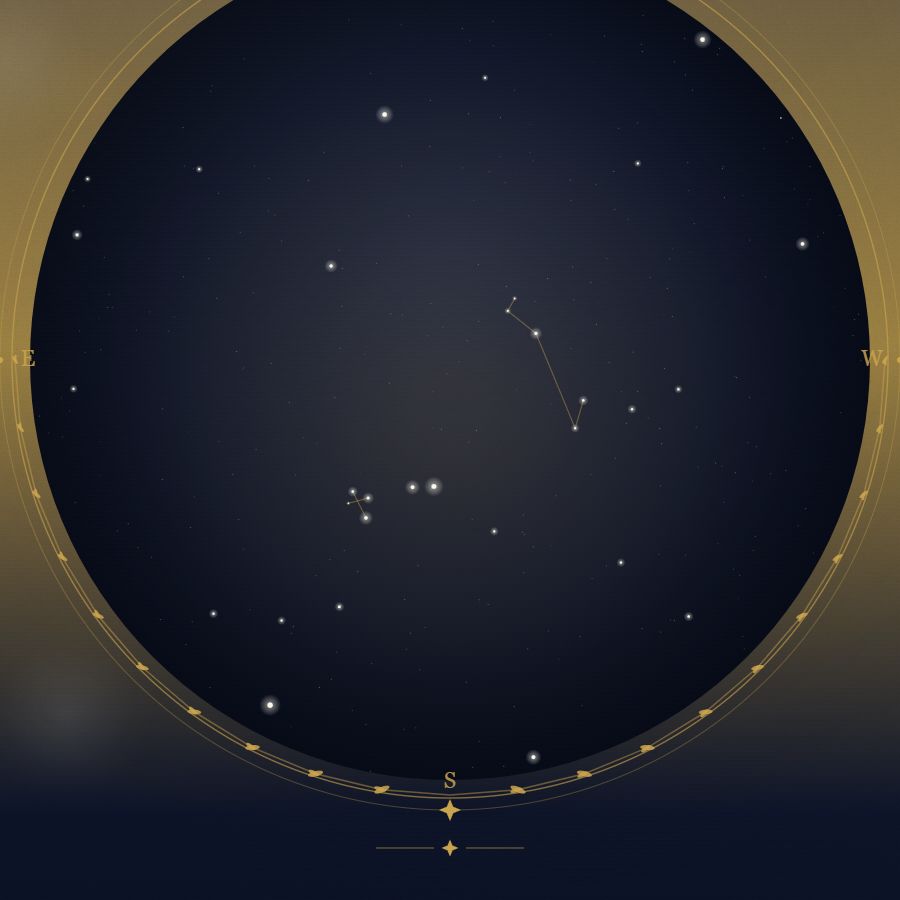 The night sky over Sydney — a star map showing the constellations visible from 33.87°S